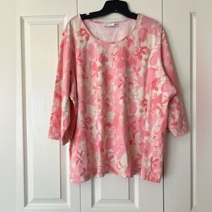 Denim & Co. Flower Print Top Shirt 3/4 Sleeve Casual Blouse Size 2X